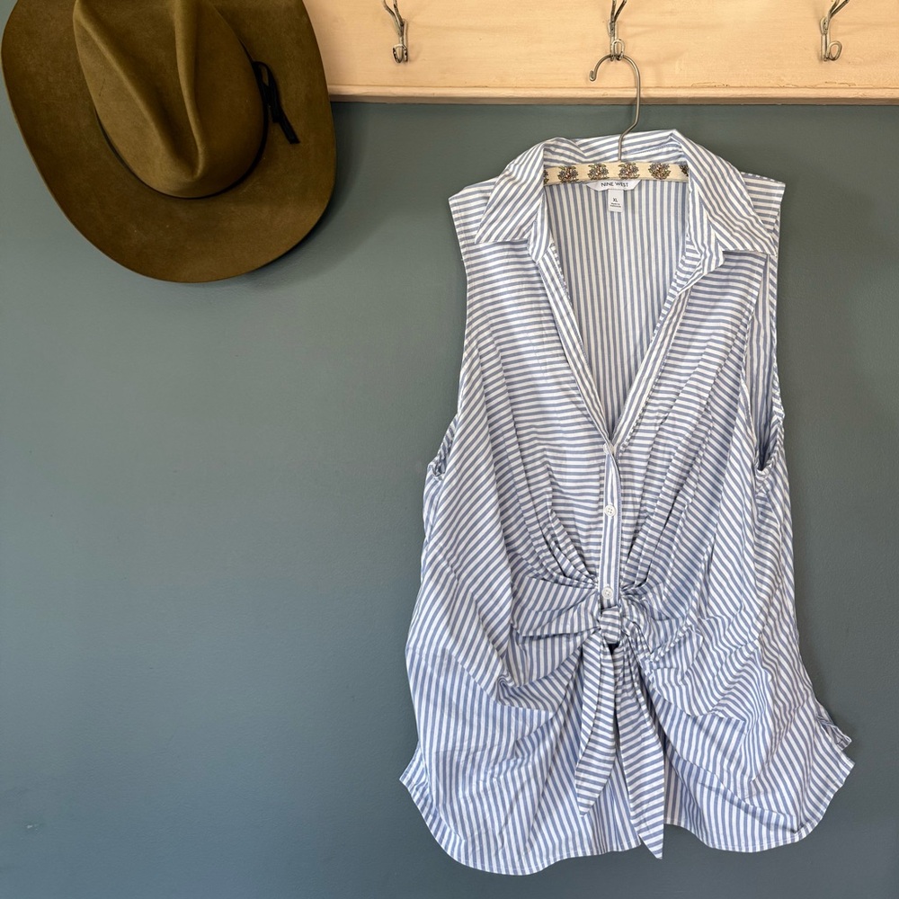 Nine West Blue and White Striped Sleeveless Blouse sz XL